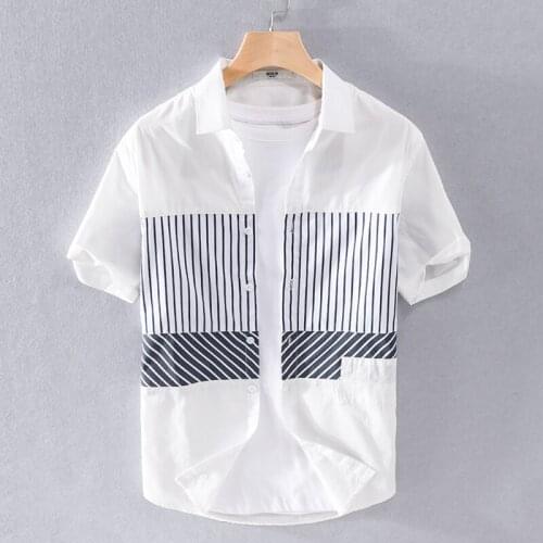2021 Summer new style Suehaiwes brand Italy patchwork cotton shirt men fashion comfortable short sleeve shirts men tops mens