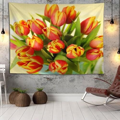Custom Tulips Tapestry Wall Boho Decoration Home Decor Psychedelic Wall Tapestry Abstract Carpet Wall Cloth Tapestries Wa