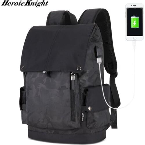 Heroic Knigh Fashion Men Backpack Waterproof Male Camouflage Black Large Capacity Backpack USB Charging Outdoor Travel Mochilas