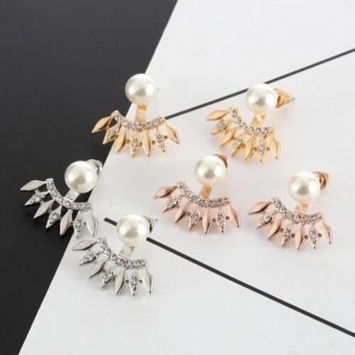 Jisensp New Arrival Ethnic Pearl Curve Stud Earrings Vintage Geometric Ear Jackets Fashion Jewelry for Women Girls Party Gift