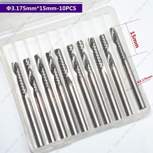 3.175mm(1/8'')*15mm,10pcs,Free shipping 1 Flute End Mill,CNC machine milling Cutter,Solid carbide wood tool,PVC,MDF,Acrylic