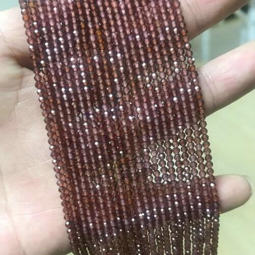 2mm 3mm Natural Champagne Garnet Stone Round Faceted Gemstone Loose Beads DIY Accessories for Jewelry Necklace Bracelet Making