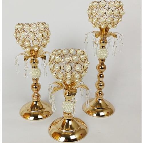 IMUWEN Metal Candle Holder Gold Pearl Candle Stand Fashion Wedding Exquisit Table Candlestick Party Home Decor