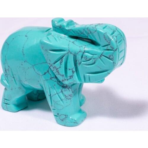 Cute Green Turquoise Crystal Elephant Hand Carved Animal Rare Gemstone Home Decoration