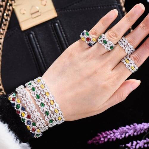 Missvikki Fashion Luxury 4 Color Women Bracelets Bangles And Ring Set with free shipping High Quality Shiny AAA Cubic Zirconia