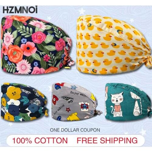 Fashionable High-quality Printing Clinical Unisex Surgical Cap Beautician Scrub Cap Pet Adjustable Breathable Cotton Medical Cap