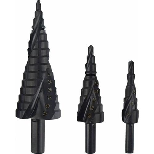 3PCS 4-32MM HSS Cobalt Step Drill Bit Set Nitrogen High Speed Steel Spiral Carpentry Wood Cutter For Metal Cone Triangle Hole