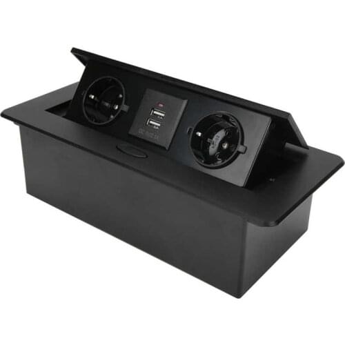 EU Plug Power Socket Desk Embedded + Dual-USB Dual EU Plug Power Socket Strip with Low-Bounce for Hotel