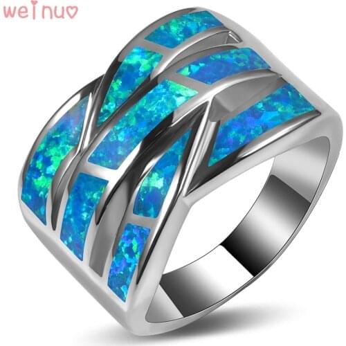 Weinuo Blue Fire Opal Ring 925 Sterling Silver Top Quality Fancy Jewelry Wedding Ring Size 5 6 7 8 9 10 11 A313