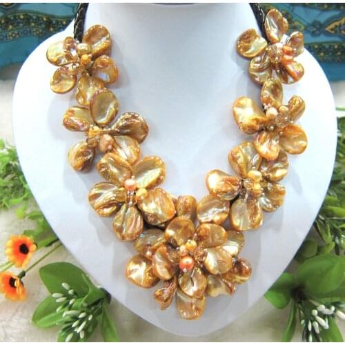 Freshwater pearl white/purple/blue/green/black rice and shell flower necklace 18inch nature handmade wholesale FPPJ