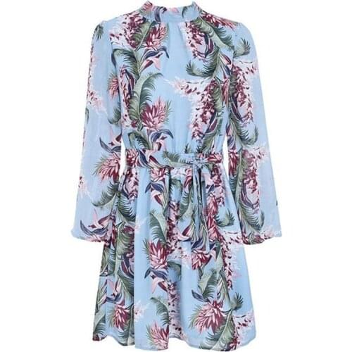 Backless Lace Up Summer Dress Women Flare Sleeve Floral Print Chiffon Dress Beach Casual Short Dress Robe Femme 2019 Party Dress