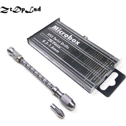 ZtDpLsd 1Pcs Semi-Automatic Wood Spiral Hand Mini Micro Twist Drill +20Pc Micro Twist Drill Bit Set for DIY Jewelry Carving Tool