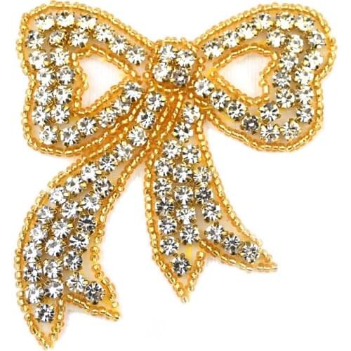 Popular Lovely bow Rhinestone Applique Beaded For DIY Accessory WRA-1044