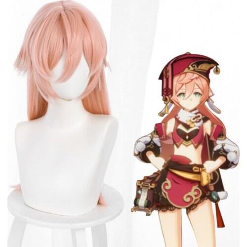 YanFei Cosplay Wig Anime Game Genshin Impact Halloween Costumes Gradient Pink White Heat Resistant Synthetic Hair Role Play