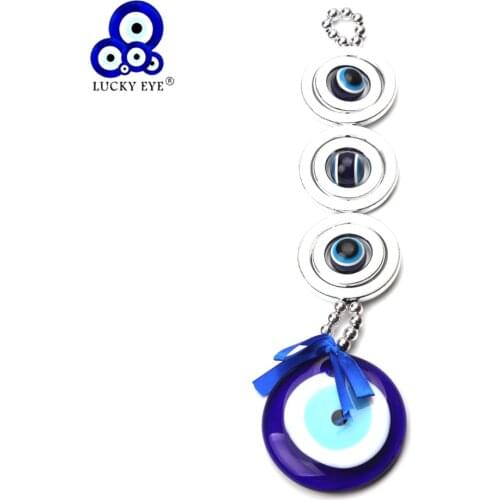 LUCKY EYE Blue Turkish Evil Eye Pendant Wall Hanging Silver Color Bead Decorations for Car Office Home Living Room EY1366