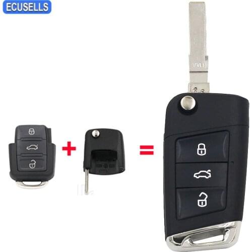3 Button Folding Flip Remote Car Key Shell Case Smart Key Housing for Volkswagen for Seat for Skoda Modified to Golf 7 Stylish