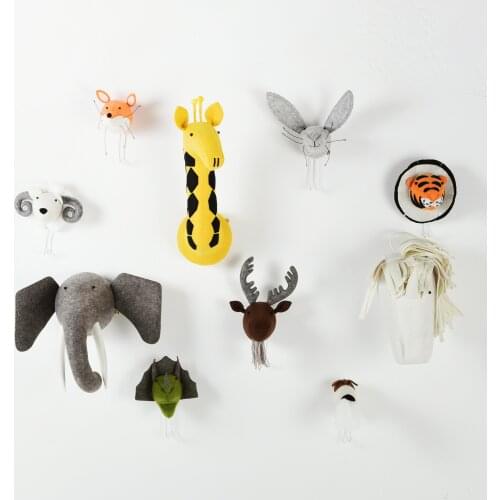 Baby Room Decoration 3D Felt Stuffed Animal Heads Elephant Swan Head Wall Hanging Decor For Nursery Children Bedroom Decoration