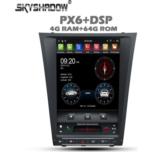 Vertical Tesla Car DVD Player DSP IPS PX6 Android 10.0 64G GPS Radio Wifi BT For LEXUS GS300 GS460 GS450 GS350 2004-2011