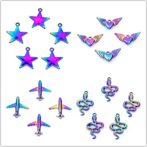 Vintage 5pcs/lot Rainbow Color Zinc Alloy Skeleton Love Heat Pendant Charms for Making Necklaces Earring Jewelry Findings