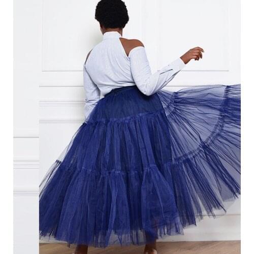 Navy Blue Ankle Length Tulle Skirt Women Skirt For Women Birthday Party Autuam Gowns For Photo Shoot Autuam Faldas Mujer