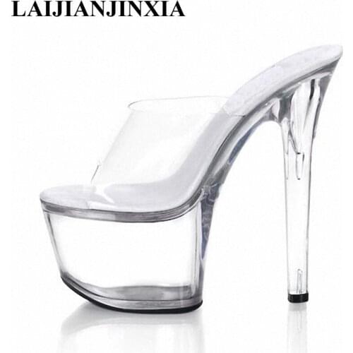 LAIJIANJINXIA High Heels pole dancing sexy Shoes Transparent Slip-On Dance high heel 17cm Platform Pointed Stiletto party shoes