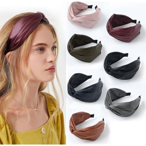 Ruoshui Woman PU Hairband Korean Style Headband Solid Hair Accessories Turban Headwear Ladies Bezel Bandana