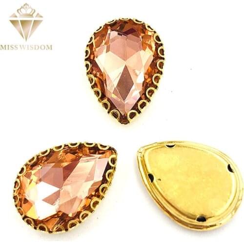 10X14/13x18mm water red water drop strass glass crystal sew on rhinestones gold bottom lacy shape claws Diy clothing accessories