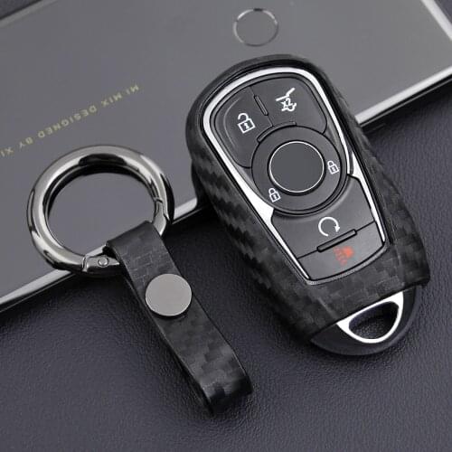 1X For Buick Enclave Envision Key Case Buckle Matte Black Carbon Fiber Car Key Case Clasp Ring Keychain