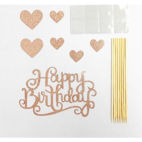 2pcs Golden Letter Cake Plug-in Happy Birthday Wedding Birthday Cake Decoration Cake Insert Venue Decoration Props Paper