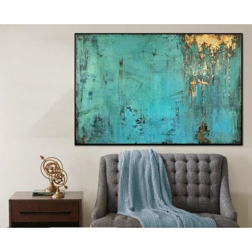 Large Canvas Wall Art Large Oil Painting Large Painting Blue Painting Oversized Art Extra Large Gold Leaf Abstract Painting