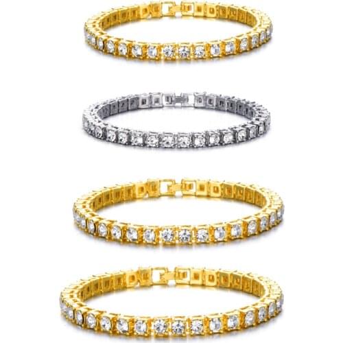 Hip Hop 1Row Bling CZ Iced Out Rhinestone Cubic Zirconia Bracelet Tennis Chain Bracelets For Women Men Jewelry