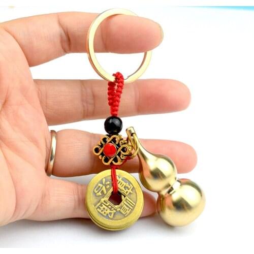 Handmade Keychain Brass Gourd Car Pendant Ping An Fu Ornaments Gift Retro Small Bronzeware
