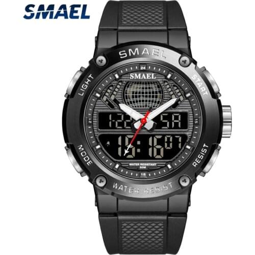 SMAEL Mens Dual Display Watches Waterproof Top Luxury Brand Sport Watch Men Military Quartz Digital Wristwatch Fashion New Clock