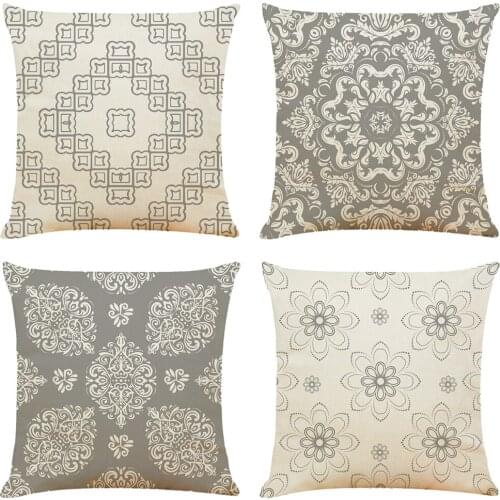 45x45cm Bohemian Cushion Cover Decorative Pillows Gray Flowers Seat Cushions Home Decor Flax Throw Pillow Sofa Pillowcase