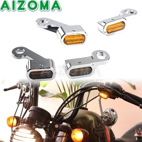 For Harley Sportster Custom XL 883 1200 Chrome Motorcycle Signal Lamp Indicator 12V Mini LED Turn Signal Light Handlebar Blinker