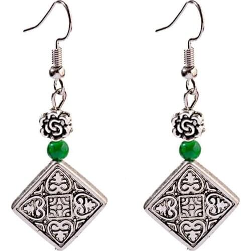 Classic Square Stone Beaded Earrings For Women Carved Indian Jewelry Jhumka Gypsy Summer Boho Dangle Earrings Oorbellen