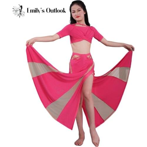 Girl Belly Dance Costume Kids Comfortable Modal Oriental Dance Clothing Team Training Outfit Short Sleeve Top Side Split Skirt