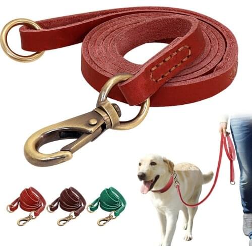 150cm Strong Pet Dog Leash Real Leather Dogs Lead Rope Large Dogs Walking Running Leashes for Pitbull German Shepherd S M L