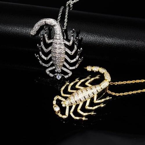 Bling Iced Out Scorpion Hip Hop Pendant With Chain Cubic Zircon Necklace Animal Jewelry Fashion Men Women Gift