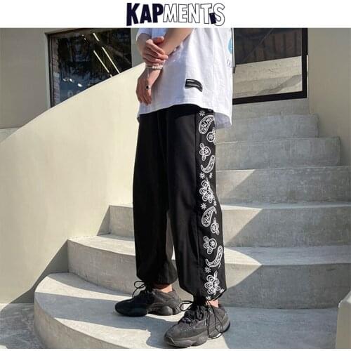 KAPMENTS Men Harajuku Side Stripe Japanese Streetwear Sweatpants 2021 Mens Vintage Designer Baggy Joggers Pants Man Causal Pants