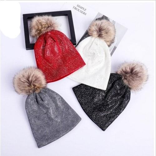 Sequin Solid Color Keep Warm Pompom Hat Outdoor Fashion Korean Version Crimping Knitted Cap Winter Hat For Woman