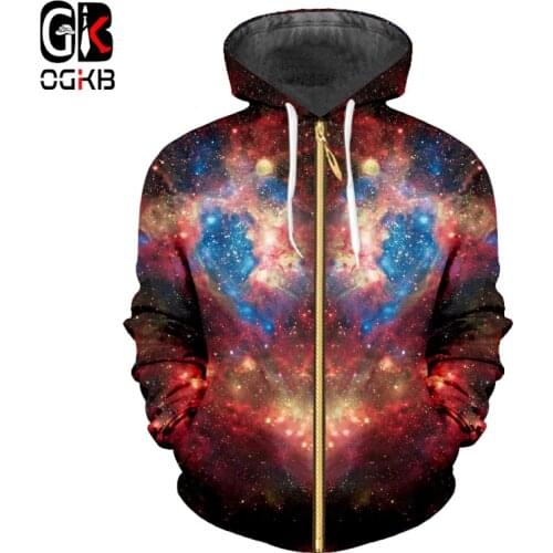 OGKB Plus Size Hoodies With Zip Autumn Winter Hiphop Streetwear Jackets Women/mens 3d Print Galaxy Space Hooodies Sweatshirt