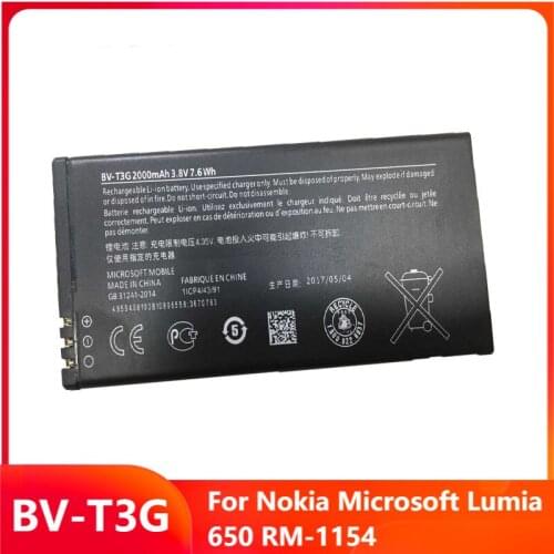 Original Replacement Phone Battery BV-T3G For Nokia Microsoft Lumia 650 RM-1154 BV-T3G Genuine Rechargable Batteries 2000mAh