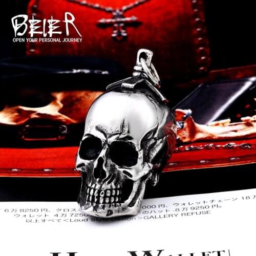 Beier new store 316L Stainless Steel Punk Skull Necklace Pendant party bikes pendant High Quality Jewelry LLBP8-393P