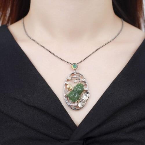 Retro Thai Silver S925 Sterling Silver Inlay Natural Jasper Pendant Auspicious Squid Silverware Women Pendant Factory Wholesale