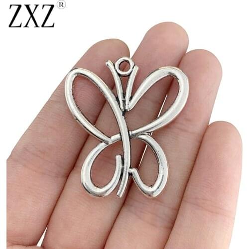 ZXZ 10pcs Tibetan Silver Tone Open Butterfly Insect Charms Pendants 2 Sided for Jewelry Making Accessories 40x35mm