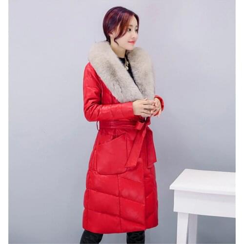 Down Womens Jackets Warm Thick Winter Coat Female Fur Collar Leather Jacket Slim Womens Fur Coat Jaqueta Couro WXF284