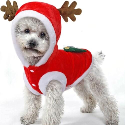 Christmas Pet Costume Winter Warm Dog Clothes Soft Coral Velvet Puppy Cat Small And Medium Size Pets Festival Hoodie Vest Coat