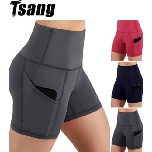 Gym Jogging Running Shorts Yoga Shorts Women High Waist Seamless Lifting Push Up Tight Sports Pocket Fitness Yoga Short Pants