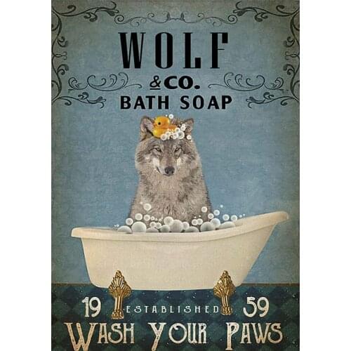 Vintage Tin Signs Funny Wolf Co Bath Soap Wolf Wall Art Wolf Print Animal Poster Tin Sign Decor
